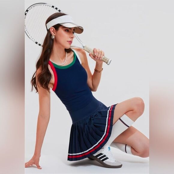 ☔️🩵⏭️NWT Blue Racerback Sleeveless Top & Pleated Skort Set Medium - Picture 13 of 13